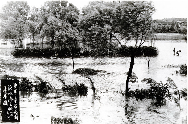 31935年7月，沙市童家花园被洪水淹时的情景